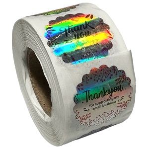 Z Thank You Stickers 1" Scalloped Round 500ct Iridescent 4 Designs